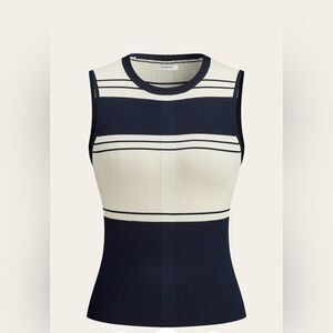 Commense contrast color striped knot Navy and White Sleeveless Top